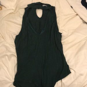 Dark green body suit with keyhole neck detail